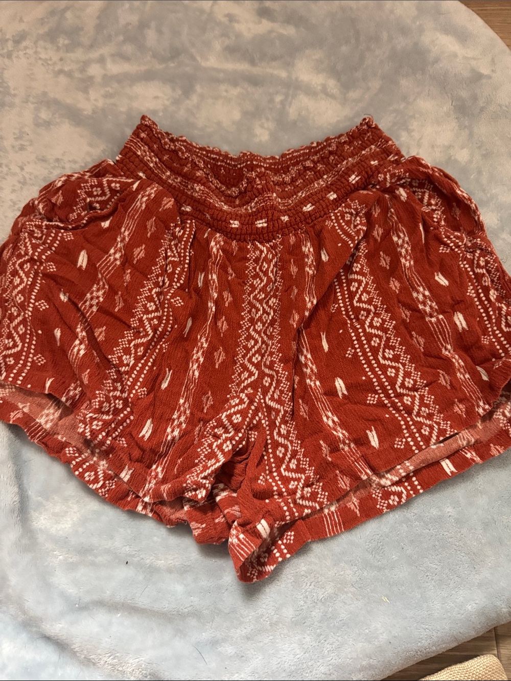 BeBop Rust Printed High-Waist Smocked Shorts